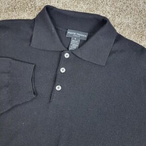 Ponte Vecchio Italy Mens XL Solid Black Long Sleeve Polo Sweater 100% Wool